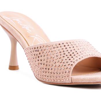 Latte Imprint Diamante Stud Slip On Sandals 4