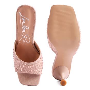 Latte Imprint Diamante Stud Slip On Sandals 5