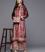 Burgundy printed velvet long-kurtis