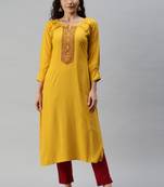 Yellow Embroidered Work Rayon Kurta