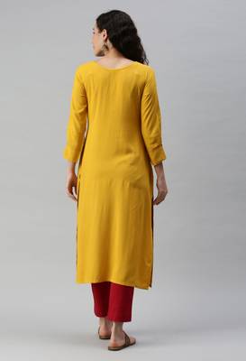 Yellow Embroidered Work Rayon Kurta 2