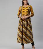 Mustard Abstract Print Cotton Blend Fit & Flare Kurta