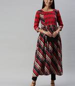 Maroon Abstract Print Cotton Blend Fit & Flare Kurta