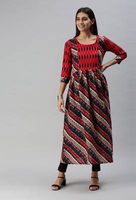 Maroon Abstract Print Cotton Blend Fit & Flare Kurta 5