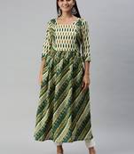Green Abstract Print Cotton Blend Fit & Flare Kurta