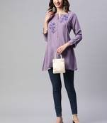 SheWill Women Lavender Embroidered South Rayon A-Line Tunic