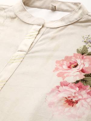 Cream printed velvet long-kurtis 2
