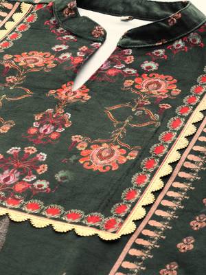 Green printed velvet long-kurtis 2