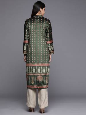 Green printed velvet long-kurtis 5