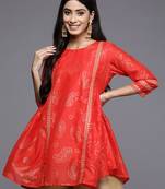 Red printed chanderi short-kurtis