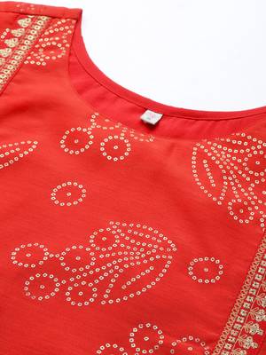 Red printed chanderi short-kurtis 2
