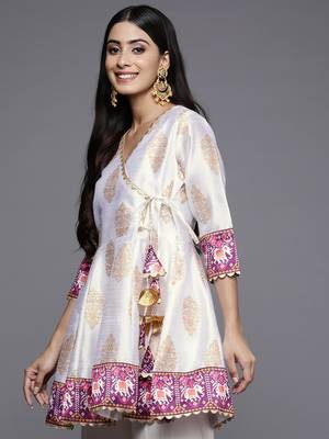 White printed art silk short-kurtis 2