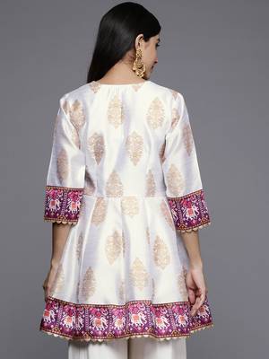 White printed art silk short-kurtis 3