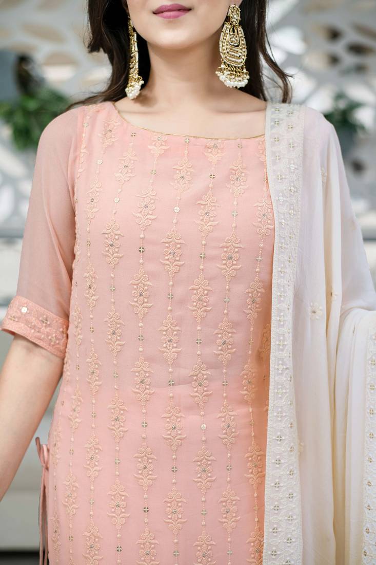 Peach Patiyala style Salwar Suit Faux Georgette