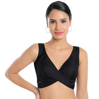 MMore Silk Open-Back Readymade Black Blouse 1