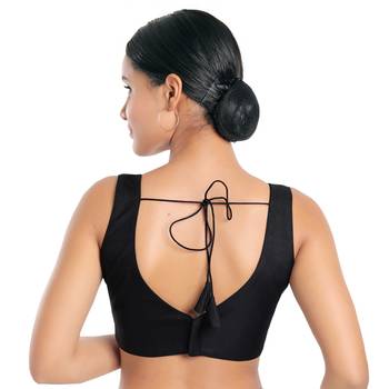 MMore Silk Open-Back Readymade Black Blouse 2