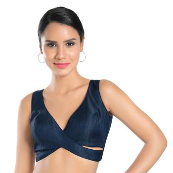 Navy Blue Silk Plain Readymade Blouse 1
