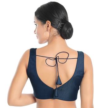 Navy Blue Silk Plain Readymade Blouse 2