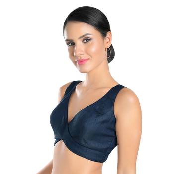 Navy Blue Silk Plain Readymade Blouse 3