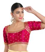Mmore Women's Pink Mulbury Silk Back Open Readymade Saree Blouse
