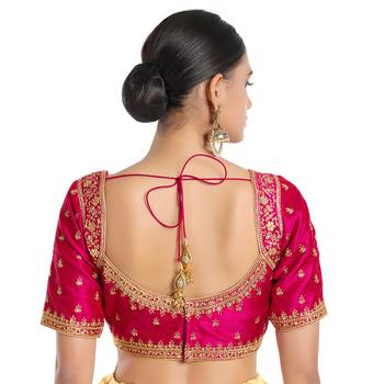 Mmore Women's Pink Mulbury Silk Back Open Readymade Saree Blouse 2