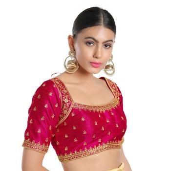 Mmore Women's Pink Mulbury Silk Back Open Readymade Saree Blouse 3