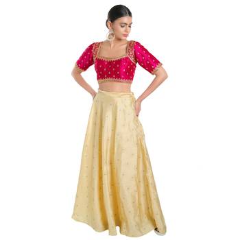 Mmore Women's Pink Mulbury Silk Back Open Readymade Saree Blouse 4