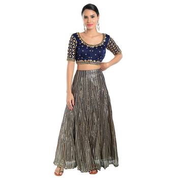 Mmore Women's Navy Blue Silk Front Open Readymade Saree Blouse 4