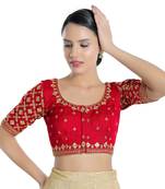 Red and Gold Silk Threadwork Readymade Blouse