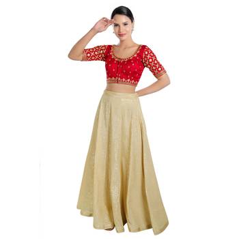 Red and Gold Silk Threadwork Readymade Blouse 4
