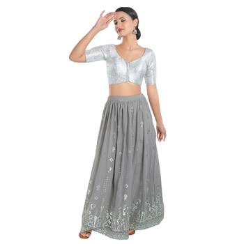 Mmore Women's Silver Brocade Front Open Readymade Saree Blouse 4