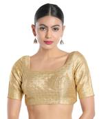 Mmore Women's Gold Brocade Back Open Readymade Saree Blouse