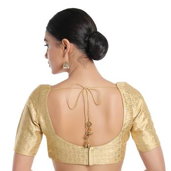 Mmore Women's Gold Brocade Back Open Readymade Saree Blouse 2