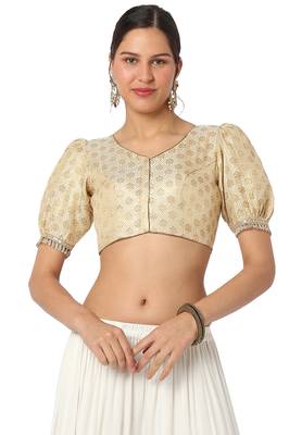 Mmore Women's Cream Brocade Front Open Readymade Saree Blouse 1