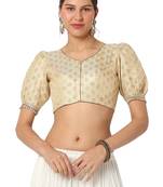 Mmore Women's Cream Brocade Front Open Readymade Saree Blouse