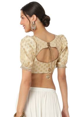 Mmore Women's Cream Brocade Front Open Readymade Saree Blouse 2