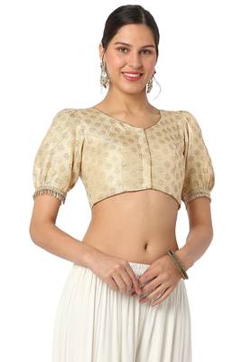 Mmore Women's Cream Brocade Front Open Readymade Saree Blouse 4