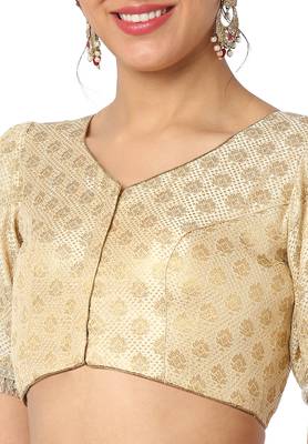 Mmore Women's Cream Brocade Front Open Readymade Saree Blouse 5