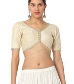 Mmore Women's Cream Dupion Silk Back Open Readymade Saree Blouse