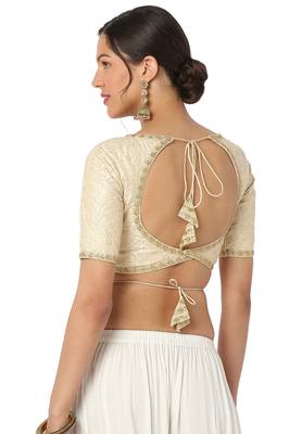 Mmore Women's Cream Dupion Silk Back Open Readymade Saree Blouse 2