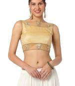 Mmore Women's Gold Dupion Silk Back Open Readymade Saree Blouse