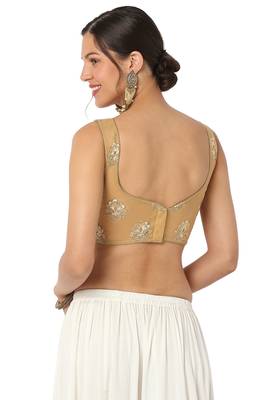 Mmore Women's Gold Dupion Silk Back Open Readymade Saree Blouse 2