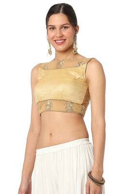 Mmore Women's Gold Dupion Silk Back Open Readymade Saree Blouse 3