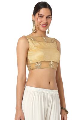 Mmore Women's Gold Dupion Silk Back Open Readymade Saree Blouse 4