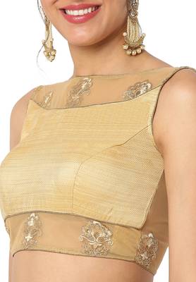 Mmore Women's Gold Dupion Silk Back Open Readymade Saree Blouse 5