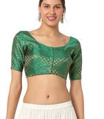 Mmore Women's Green Brocade Front Open Readymade Saree Blouse