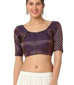 Mmore Women's Blue Brocade Front Open Readymade Saree Blouse