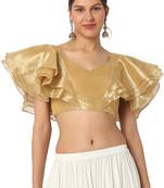 Mmore Women's Gold Organza Tissue Back Open Readymade Saree Blouse