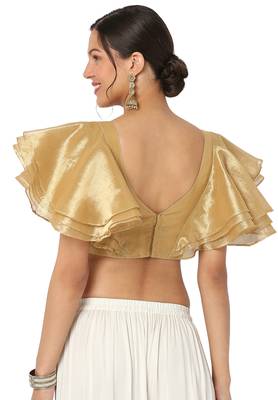 Mmore Women's Gold Organza Tissue Back Open Readymade Saree Blouse 2