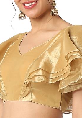 Mmore Women's Gold Organza Tissue Back Open Readymade Saree Blouse 5